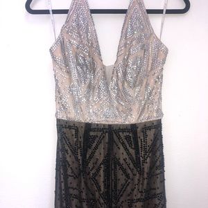 Prom dress, size 2,silver/black/nude/beads/sequins